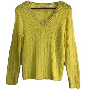 Lizgolf Golf V-Neck Cable Knit Sweater Yellow Gray